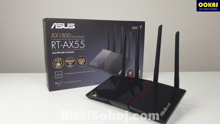 ASUS RT-AX55 AX1800 1800 Mbps Dual Band 6 Gigabit Router